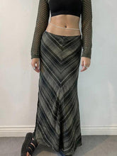 Vintage V Shape Striped Print Low Rise Maxi Skirt